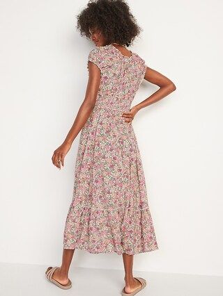 Smocked Waist-Defined Floral-Print Midi Dress for Women | Old Navy (US)