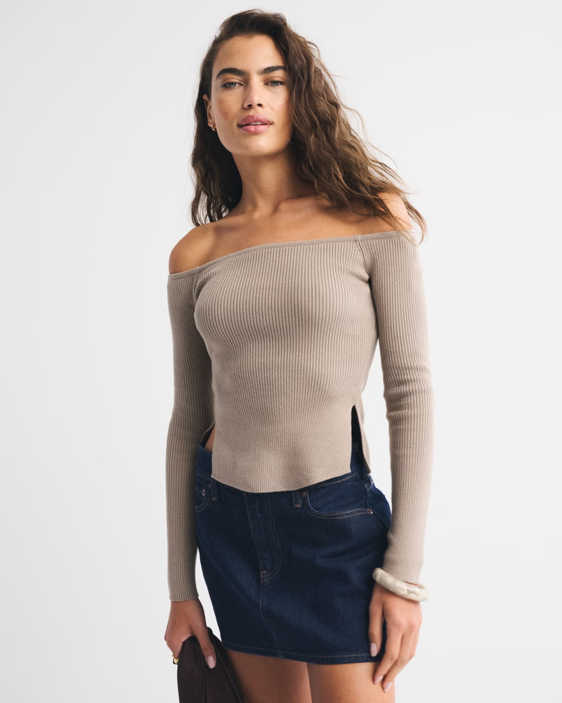 Ribbed Foldover Off-The-Shoulder Sweater | Abercrombie & Fitch (US)