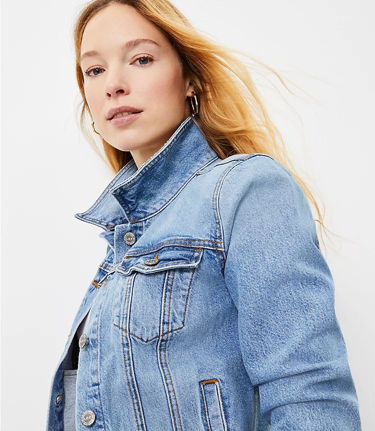 Denim Trucker Jacket in Original Mid Indigo | LOFT | LOFT