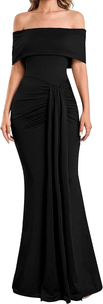YMDUCH Women's Elegant Off Shoulder Sleeveless Long Formal Dress | Amazon (US)