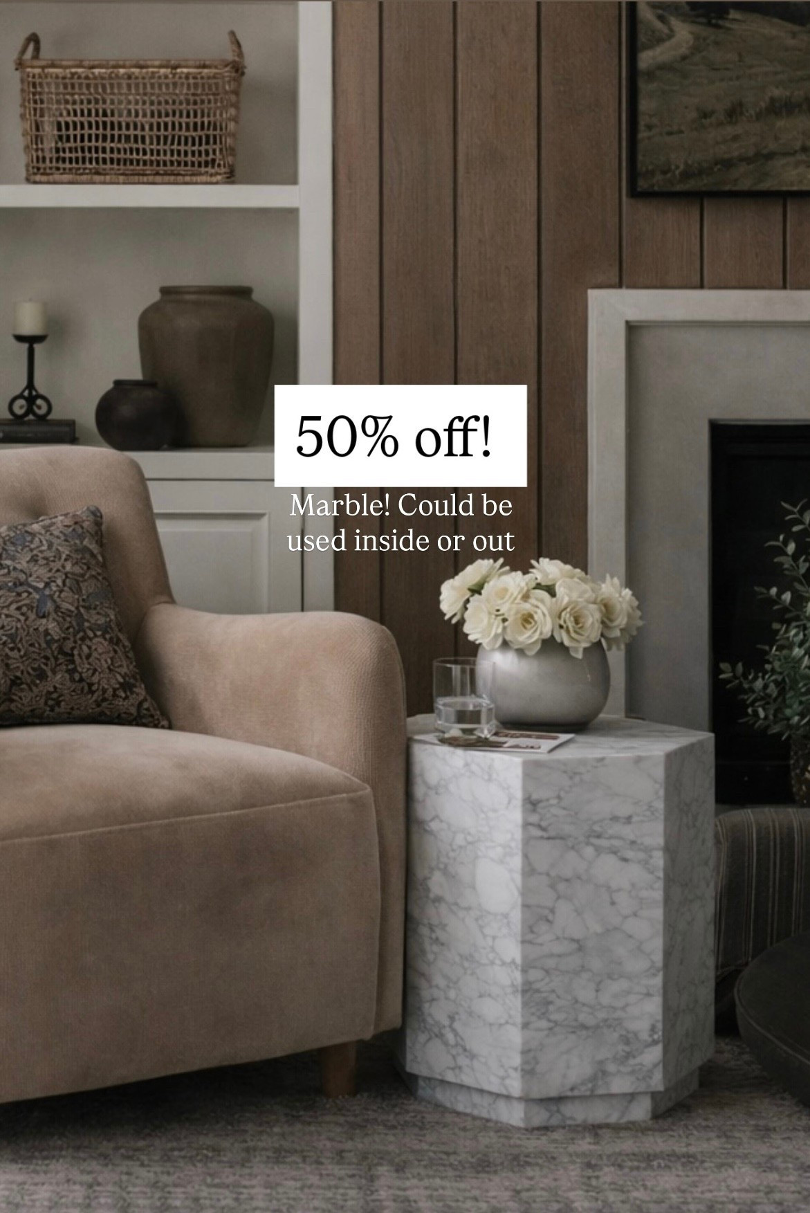 Wow, this marble side table is beautiful. It’s listed as an outdoor table, but it could definitely be used inside or vice versa. You could move it outside in the summer. It’s made of marble and 50% off. What a great deal Nikki and Co..

#LTKHome #LTKSaleAlert