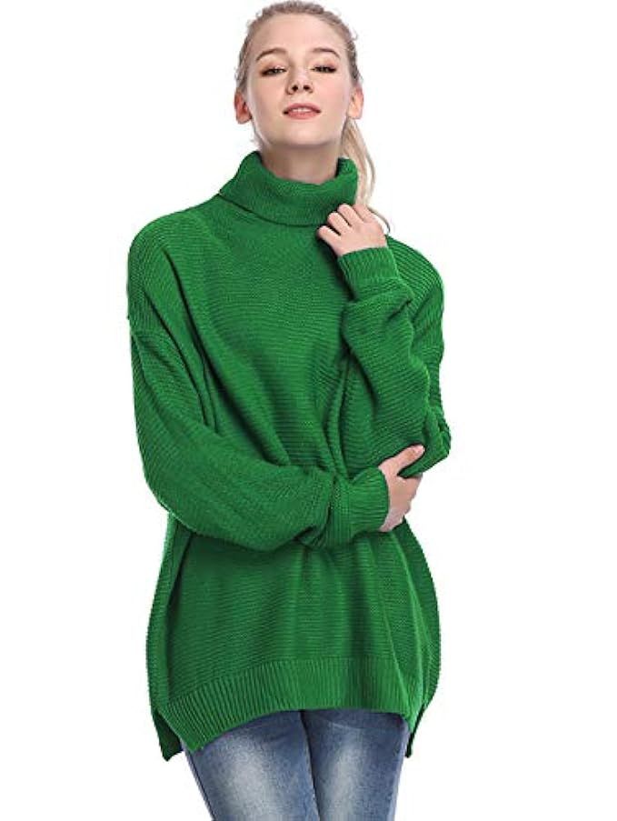 MYSHOW Womens Casual Sweaters Turtleneck Long Sleeve Chunky Knit Pullover Sweater | Amazon (US)
