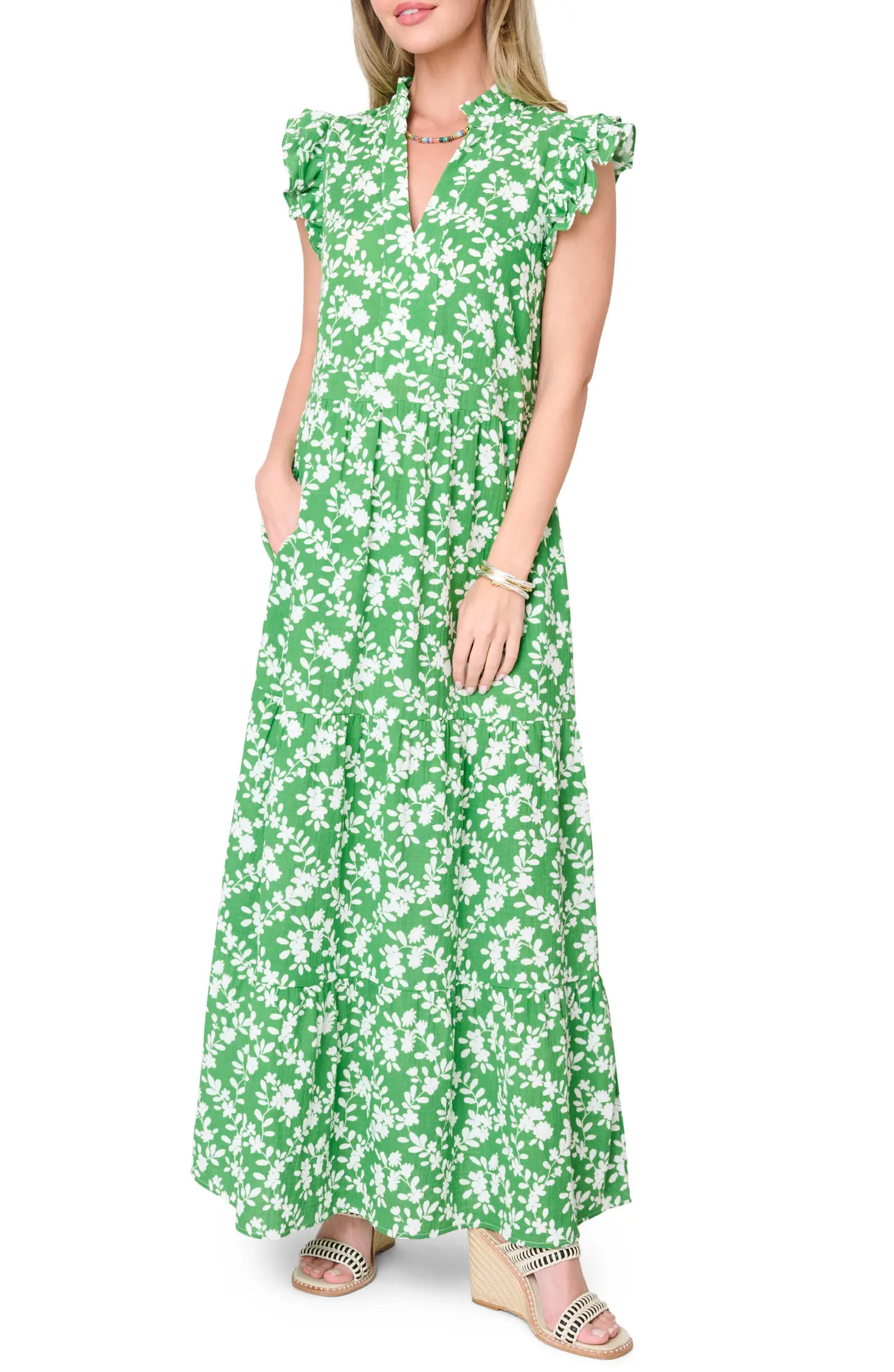Floral Print Flutter Sleeve Maxi Dress | Nordstrom