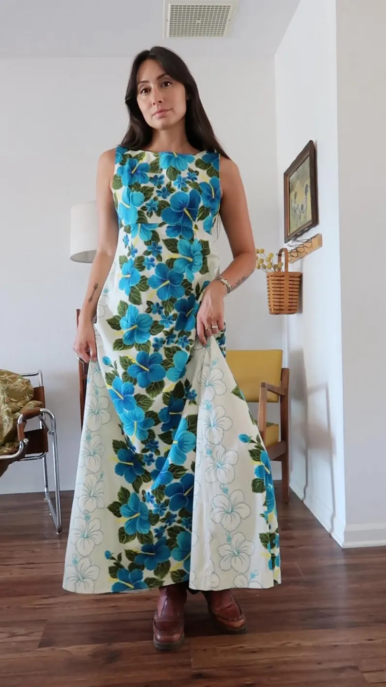 Vintage 60's 70's Ui-maikai Hawaiian Floral Maxi Dress - Etsy | Etsy (US)