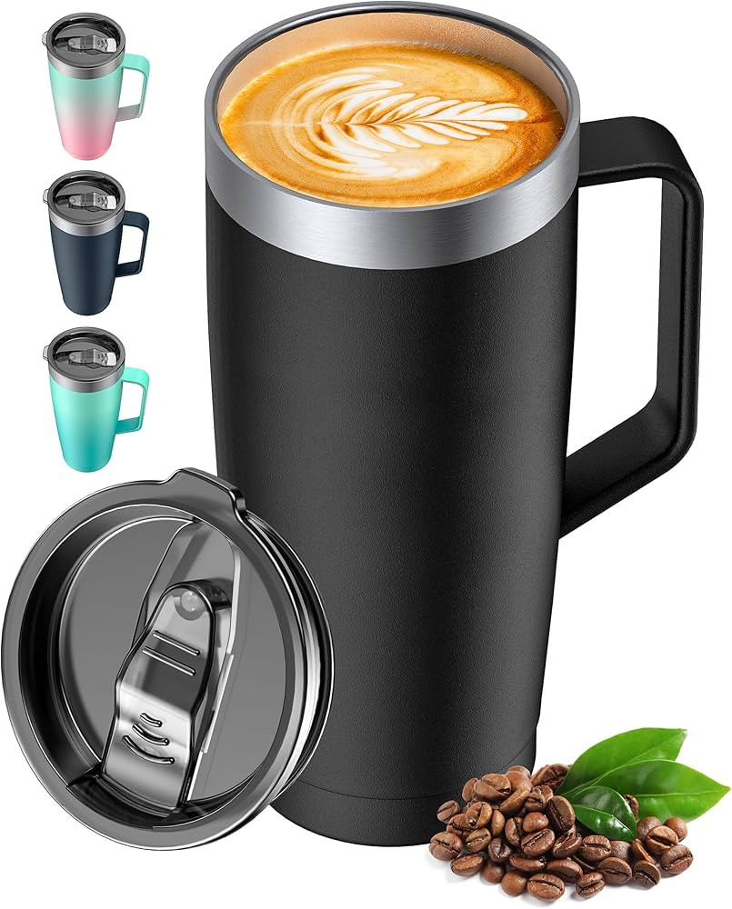 LyriFine Travel Mug with Handle, Od335 24oz Insulated Coffee Mug with Lid, Travel Mugs for Hot an... | Amazon (US)