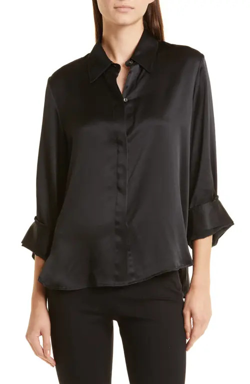 TWP The Boyfriend Silk Satin Button-Up Shirt in Black at Nordstrom, Size Medium | Nordstrom