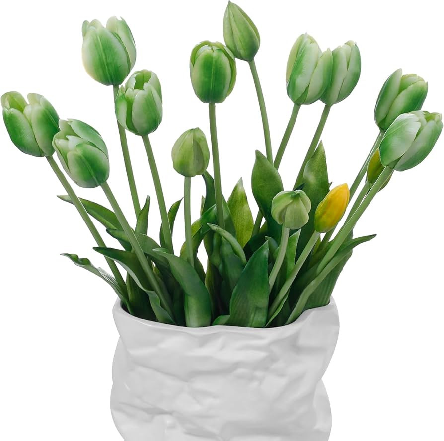 15 Pcs Green Artificial Flowers Tulips Real Touch Latex Plastic Soft Faux Bouquets for Party, Wed... | Amazon (US)