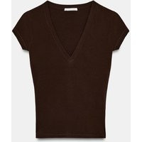 Zara - V-Neck T-Shirt - Brown - S - Woman | Zara Canada
