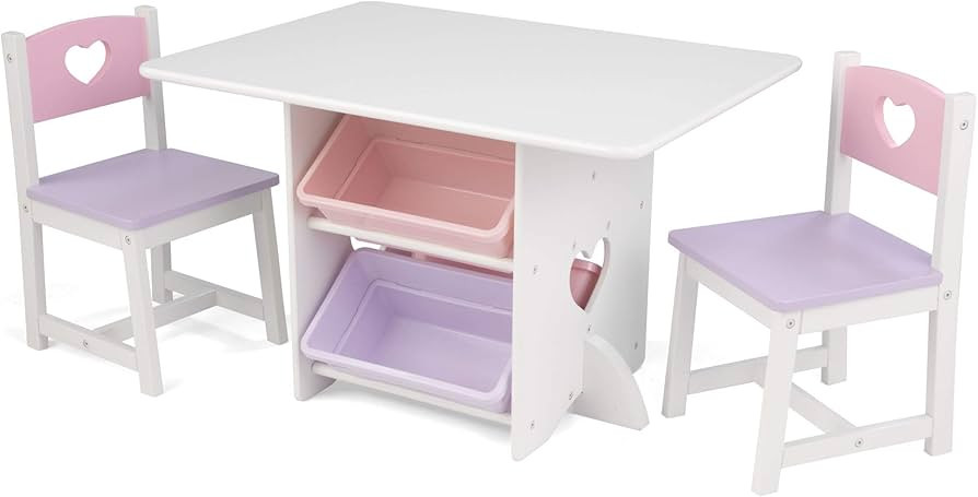 KidKraft Wooden Heart Table & Chair Set with 4 Storage Bins, Children's Furniture – Pink, Purpl... | Amazon (US)