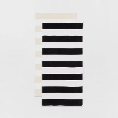 2pk Striped Beach Towel Bundle Black/Beige - Sun Squad™ | Target