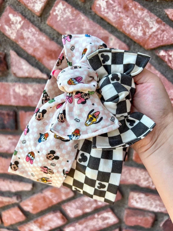 Black/cream Checkered Mickey Pink Mickey & Friends Baby - Etsy | Etsy (US)