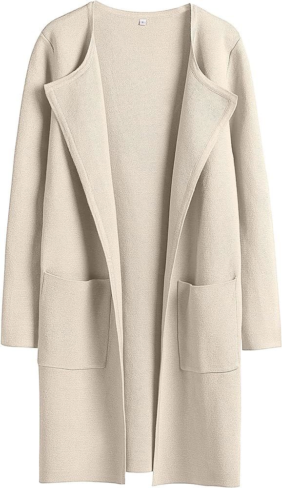 Prinbara Women's Open Front Knit Cardigan Long Sleeve Lapel Casual Solid Classy Sweater Jacket Tr... | Amazon (US)