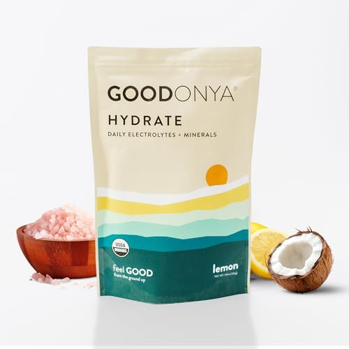 GOODONYA Organic Hydration Electrolyte Powder | Lemon, Coconut Water, Magnesium, Himalayan Pink Salt | Only 1g Sugar, No Artificial Flavors | USDA Organic & Plant-Based | 42 Servings | Amazon (US)