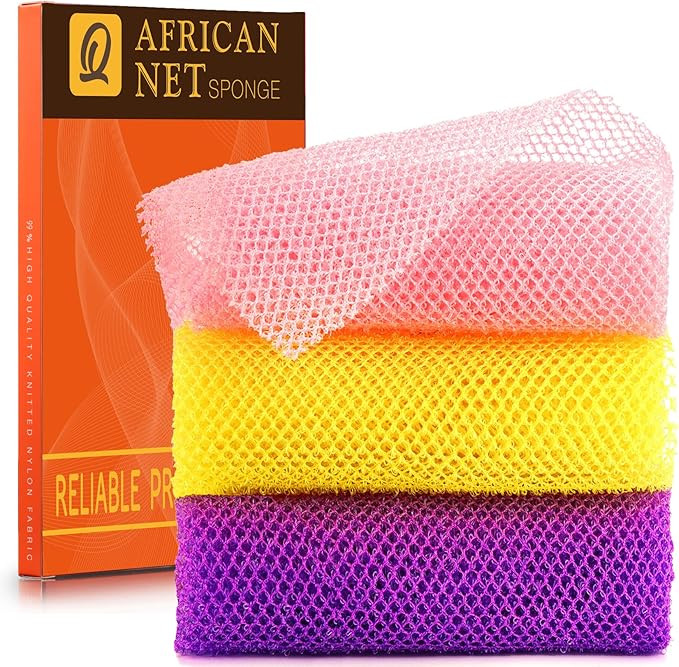 UJFQBH 3 Pieces African Bath Sponge African Net Long Net Bath Sponge Exfoliating Shower Body Scru... | Amazon (US)