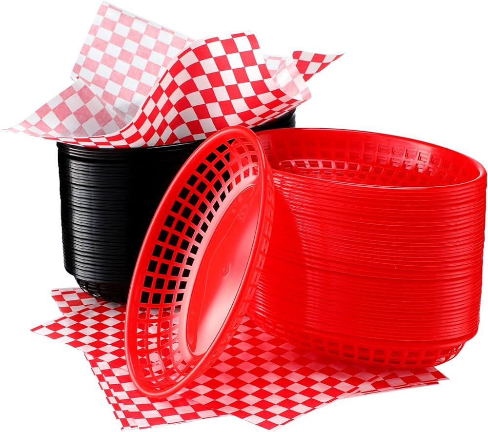 80 Pcs Plastic Fast Food Basket with 200 Liners for Serving Hot Dog Baskets and Liners for Summer... | Amazon (US)