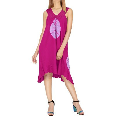 LA LEELA Women's Vacation Wear Casual Sundress Summer Vacation Loose Vacation House Wear Swing Dresses 10-12 Pink, Tie Dye Design | Target