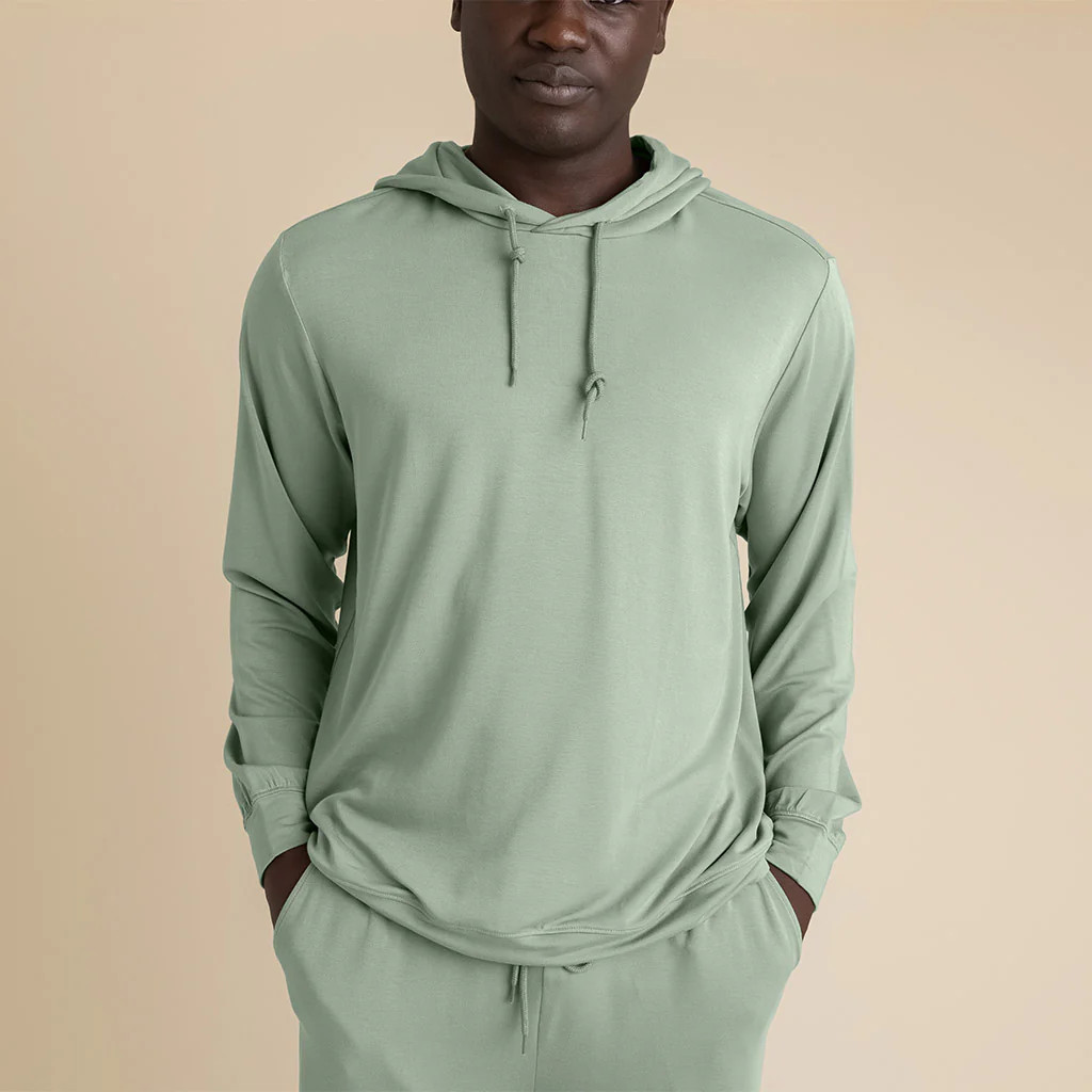 Solid Green Long Sleeve Soft Jade Men's French Terry Pullover Hoodie | Posh Peanut® | Posh Peanut