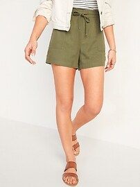 High-Waisted Linen-Blend Tie-Front Utility Shorts for Women -- 4-inch inseam | Old Navy (US)