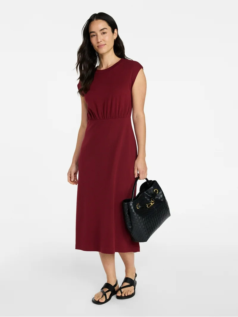 Time and Tru Women’s Cotton Knit Midi Dress with Dolman Sleeves, Sizes XS-XXXL | Walmart (US)