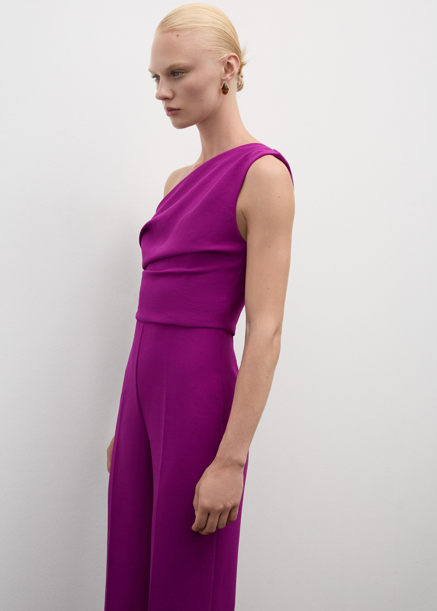 Asymmetrical jumpsuit with draped detail | MANGO (UK)