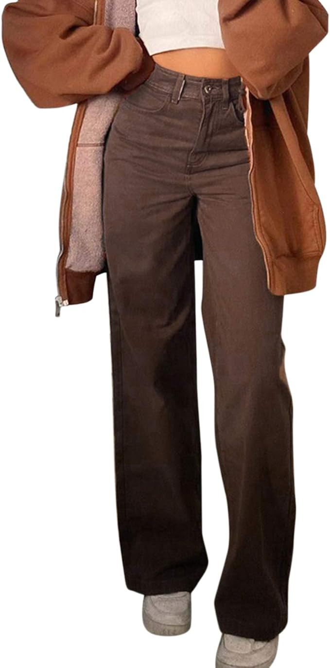 XBTCLXEBCO Women's High Waisted Wide Leg Jeans Straight Denim Pants Casual Baggy Trousers Streetw... | Amazon (US)