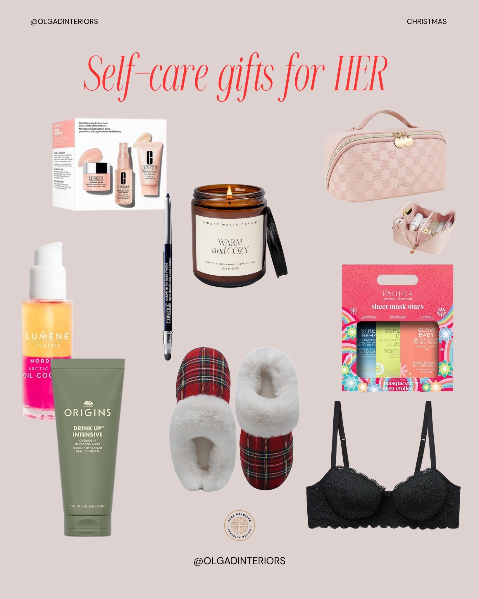 Self-care gifts for Her! Christmas gifts. Facial cream, mask, make up bag, cosy slippers, fragrant candle. 

#LTKHoliday #LTKBeauty #LTKGiftGuide