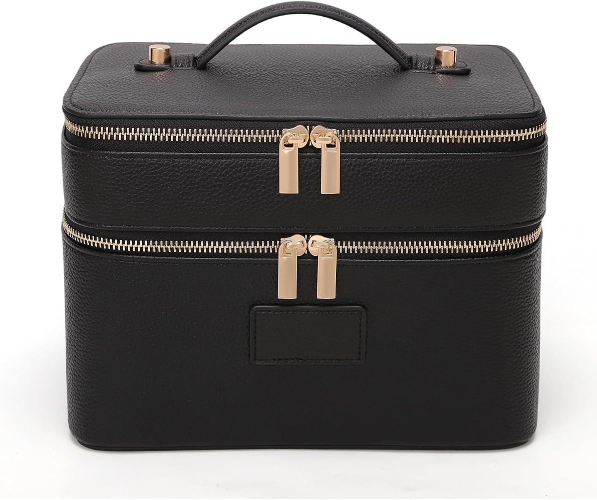 Large Makeup Bag Duo Vanity Case for Women Leather Makeup Case Travel Toiletry Bag Portable Doubl... | Amazon (US)