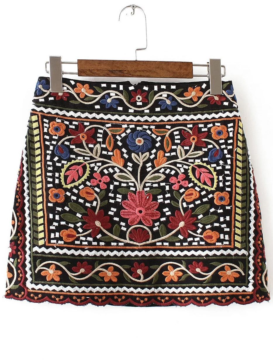 Multicolor Tribal Embroidery Skirt | SHEIN