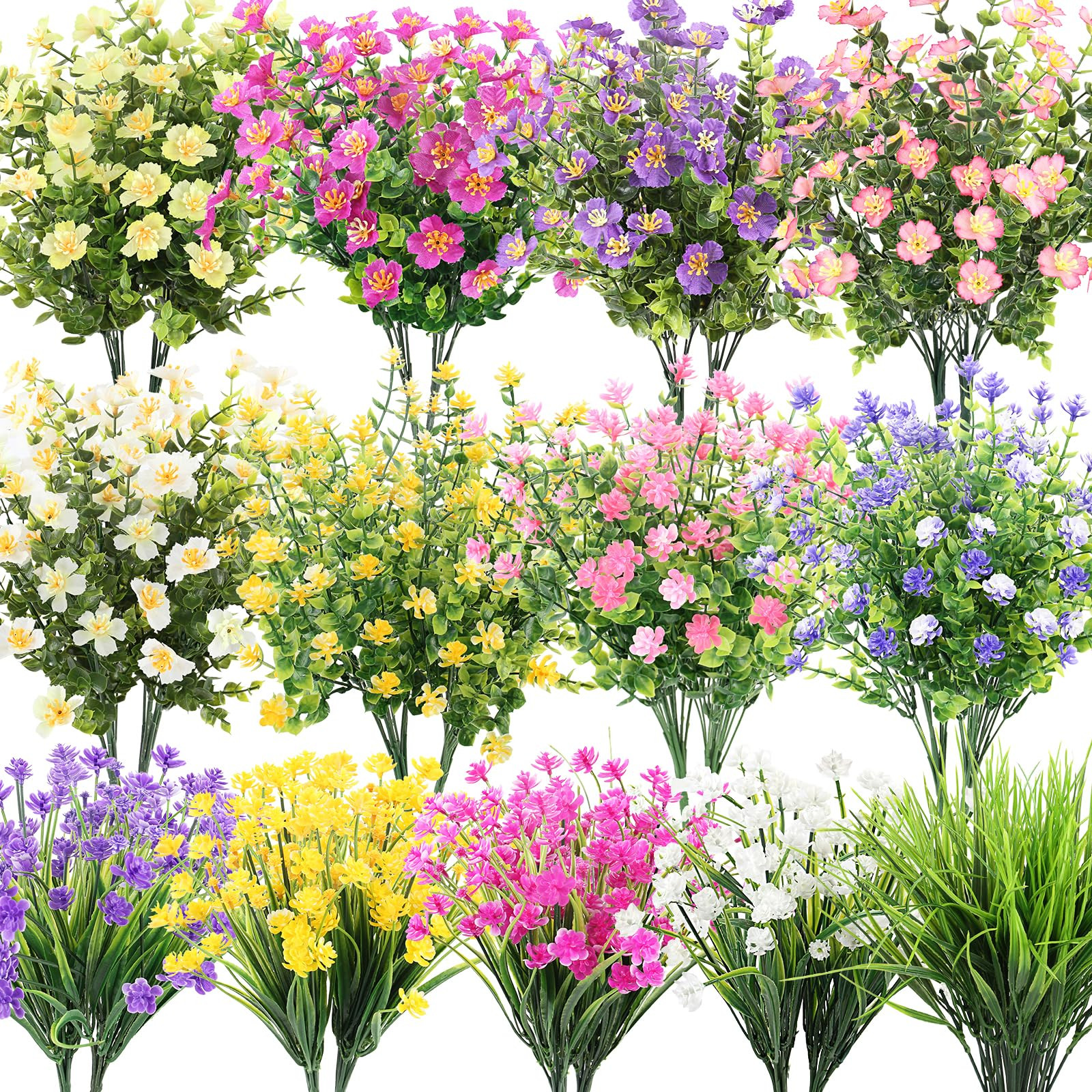 LELEE 24 Bundles Artificial Flowers for Outdoor - UV Resistant Faux Flowers with Eucalyptus & Fak... | Amazon (US)