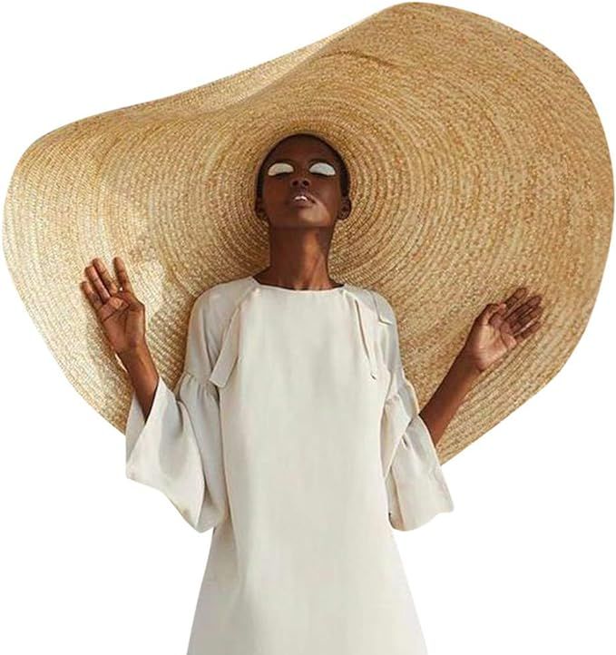 Beach Sun for Women,Floppy Straw Hat Large Brim Sun Oversized Hat Ladies Women Wide Brim Straw Ro... | Amazon (US)