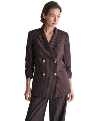 Bcbg Women's Long Double-Breasted Peak-Lapel Blazer - Truffle Noir/Electric | Macy's