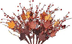 Yawwind 6 Pack Fall Stems,Artificial Fall Picks Autumn Berry Spray Fall Berry Stems with Acorns-F... | Amazon (US)