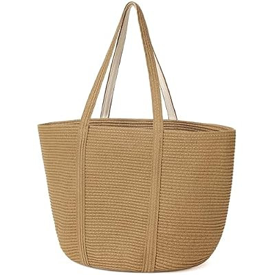 Loiyadn Straw Bag, Beach Bag Straw Beach Bags for Women Foldable Packable Beach Tote Li… | Amazon (US)