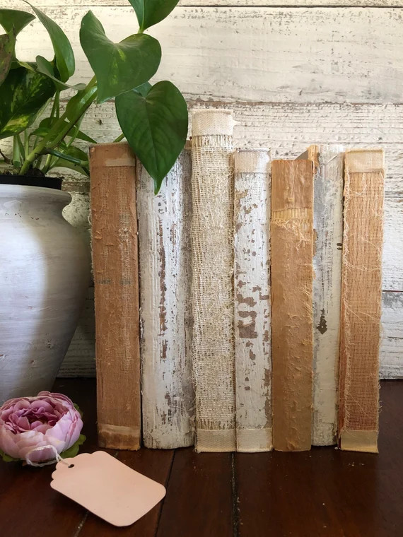 Rustic Books White Vintage Book Bundle Book Stack Beige Real | Etsy | Etsy (US)