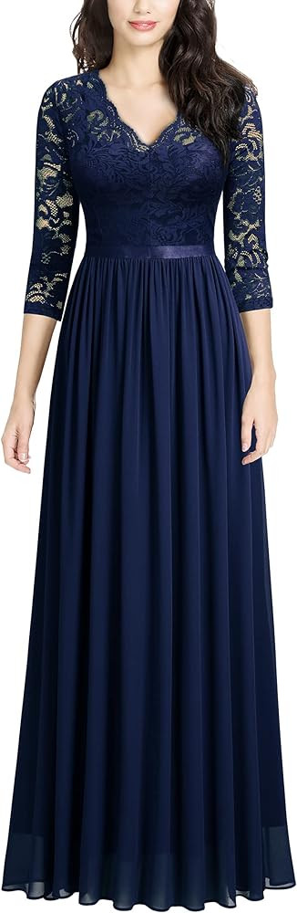 MISSMAY Women's Vintage Floral Lace V Neck Evening Bridesmaid Formal Long Dress | Amazon (US)