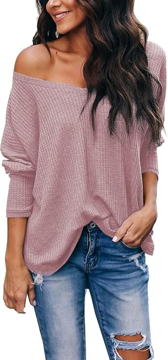 Albe Rita Women's Casual V-Neck Off Shoulder Batwing Sleeve Pullover Tops | Amazon (CA)