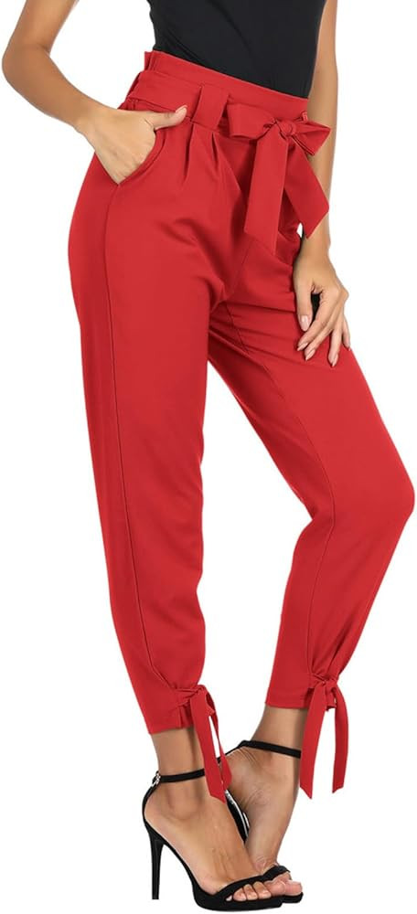 GRACE KARIN Womens Casual High Waist Pencil Pants with Pockets Bow-Knot Cropped Paper Bag Pants f... | Amazon (US)