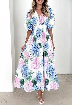 Sissyaki Women's Boho Floral Midi Dress Smocked Beach Flowy Dress | Amazon (US)