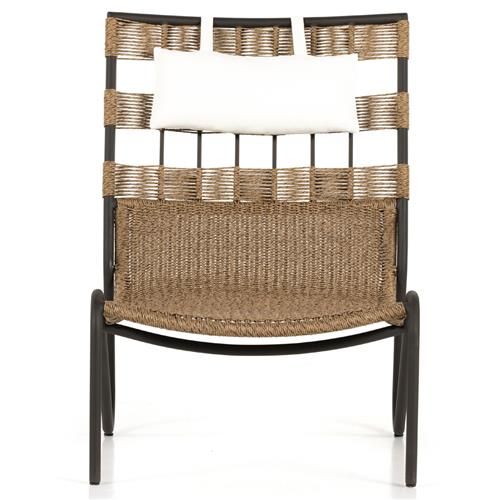 Tamara Coastal Beach Dark Brown Faux Rattan White Cushion Outdoor Lounge Chair | Kathy Kuo Home