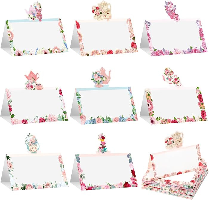 Fullhawl 48 Pcs Tea Party Theme Place Card Tea Party Decorations | Amazon (US)