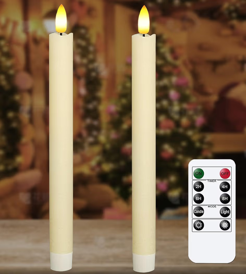 KSWING 2 PCS Upgraded Real Wax LED Flameless Taper Candles with Remote, White Candlesticks Batter... | Amazon (US)
