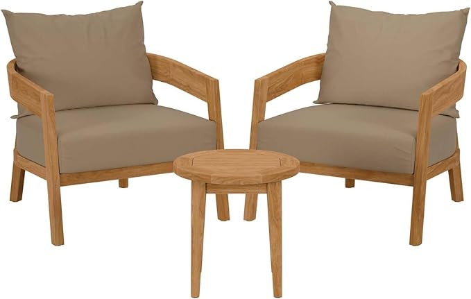 Modway Brisbane 3-Piece Teak Wood Outdoor Patio Set in Natural/Light Brown | Amazon (US)