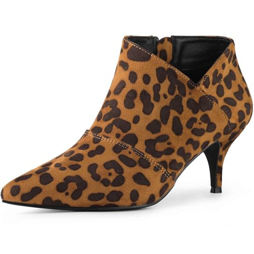 Perphy Pointed Toe Cutout Kitten Heel Leopard Ankle Booties for Women - 9.5 m US | Amazon (US)