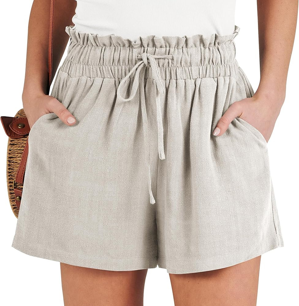 ANRABESS Linen Shorts for Women Casual High Waisted Wide Leg Drawstring Cute Summer Beach Shorts ... | Amazon (US)