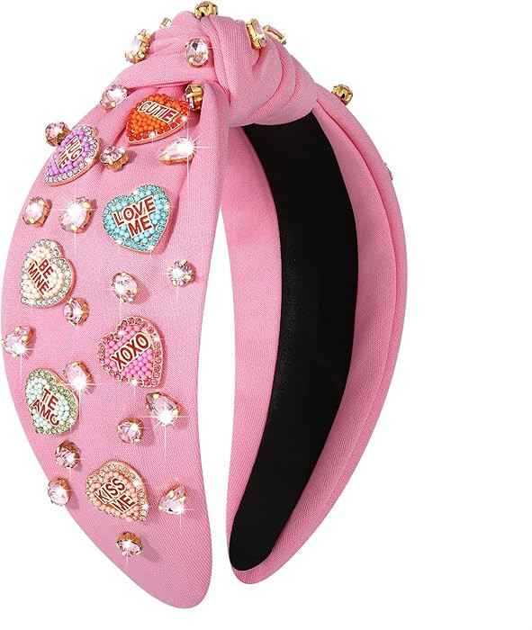 MOLOCH Pink Heart Headband for Women Rhinestone Conversation Love Heart Headbands Crystal Knotted... | Amazon (US)