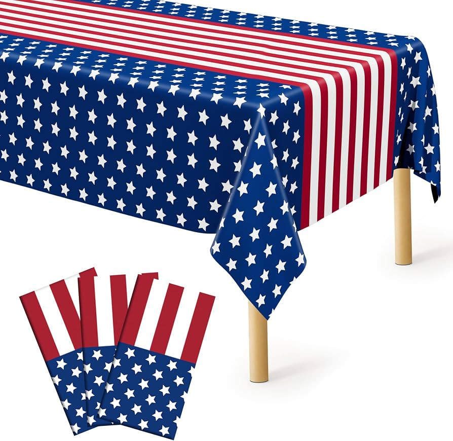 3Pcs 4th of July Tablecloths, 108" X 54" 250th Anniversary Patriotic Plastic Tablecover, Rectangl... | Amazon (US)