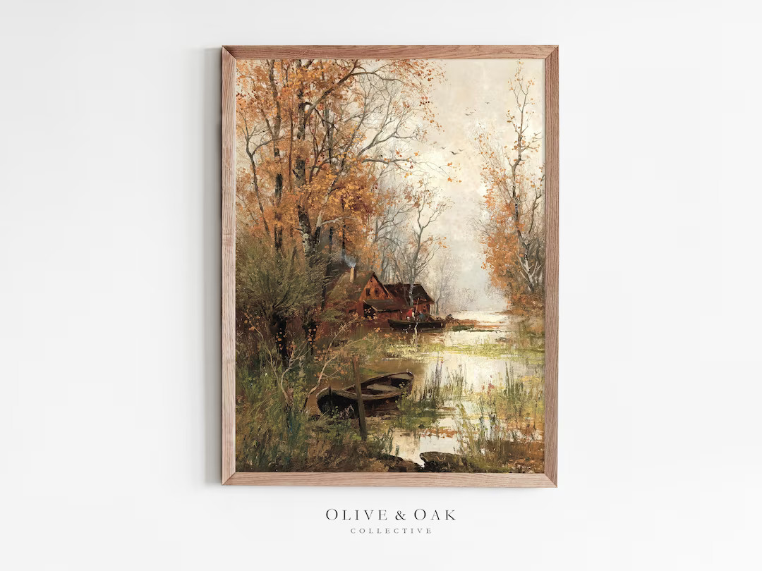 Fall Landscape Painting / Cottagecore Fall Art / Vintage - Etsy | Etsy (US)