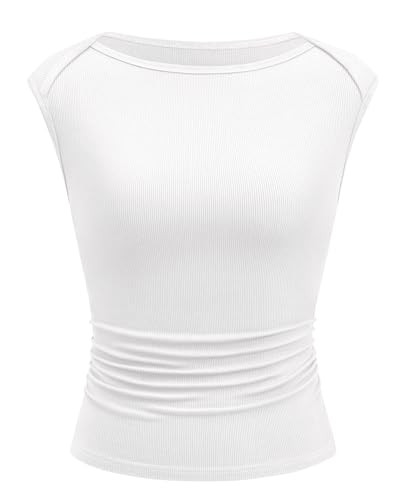 BTFBM Women's Ribbed Tank Tops 2026 Summer Cap Sleeve Boat Neck Slim Fitted Knit Basic Casual Tee... | Amazon (US)