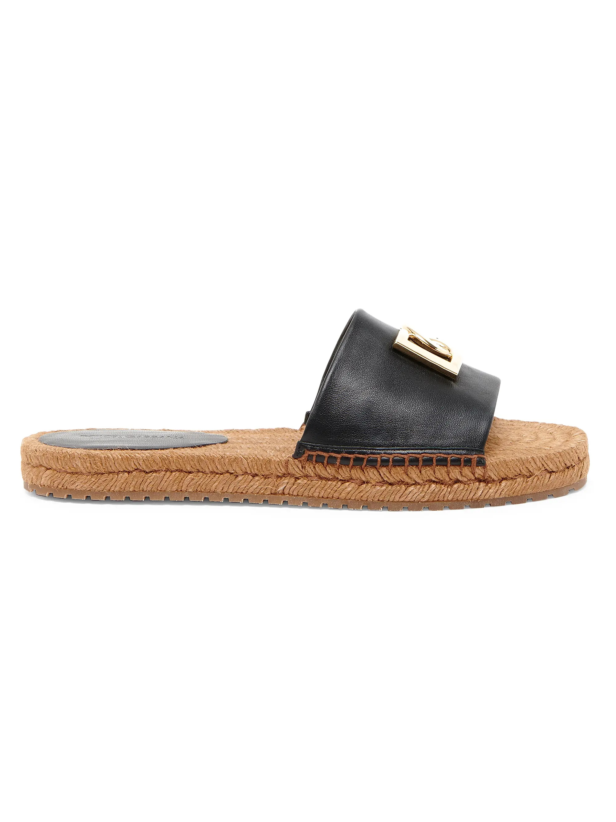 Shop Dolce&Gabbana Logo Leather Flat Espadrille Sandals | Saks Fifth Avenue | Saks Fifth Avenue