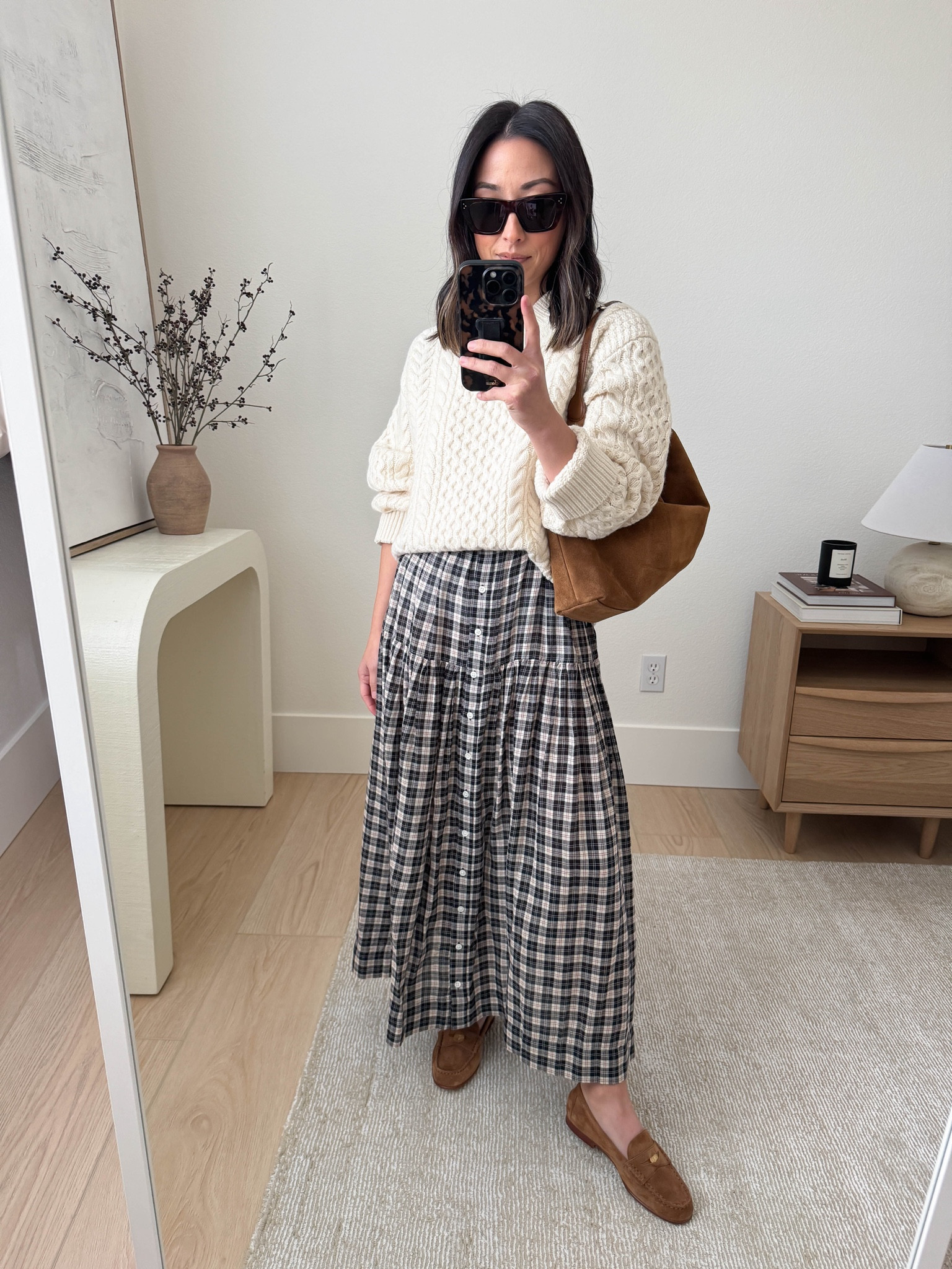 Thanksgiving outfit idea, or just a festive fall outfit. I love an elevated check print. This skirt is old Doen, but they'll probably come out with something later this fall. Sweater is also old Doen as well. I will link similar. 

Doen sweater small
Doen skirt small
Veronica Beard loafers 5.5, but run tts
Liffner shoulder bag
Celine sunglasses

#LTKShoeCrush #LTKSeasonal #LTKPetite